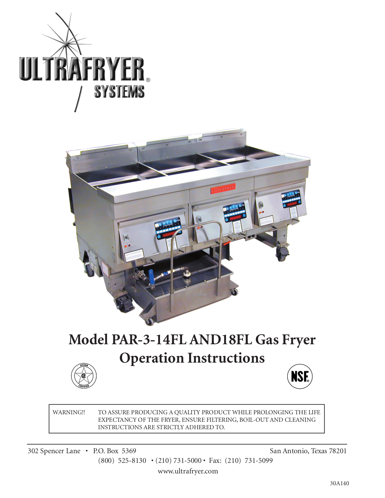 Ultrafryer PAR-3-18FL Service Manual