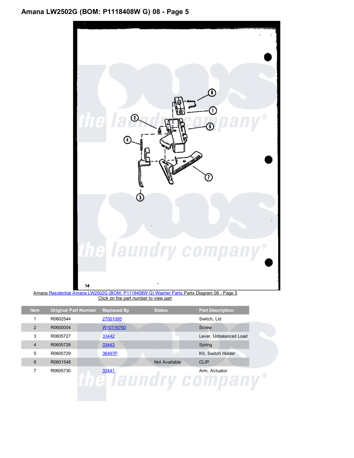 Amana LW2502G Parts Diagram