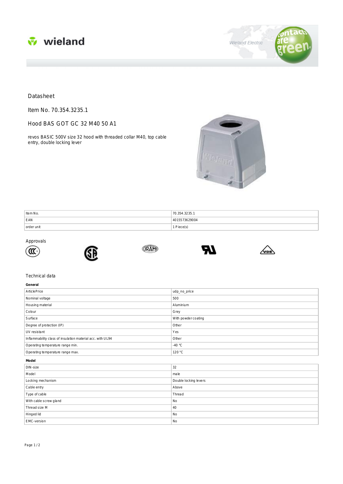 Wieland 70.354.3235.1 Data Sheet