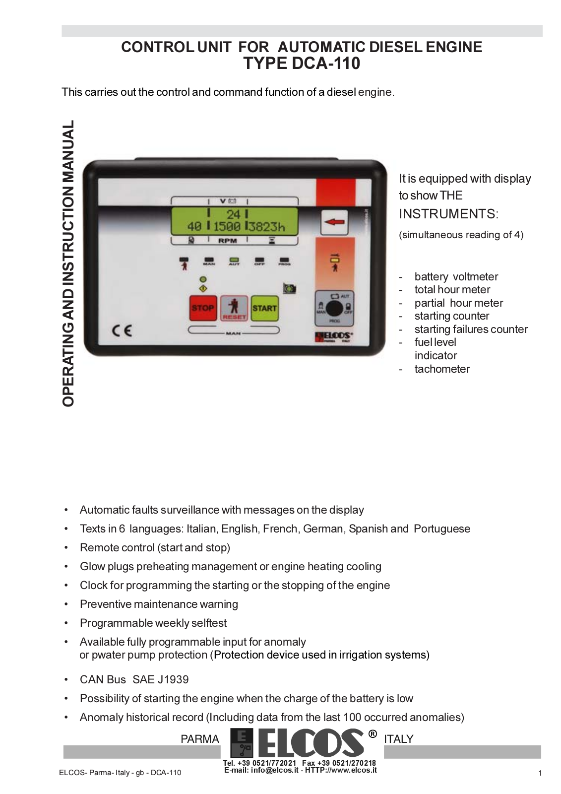 ELCOS DCA-110 Operating And Instruction Manual