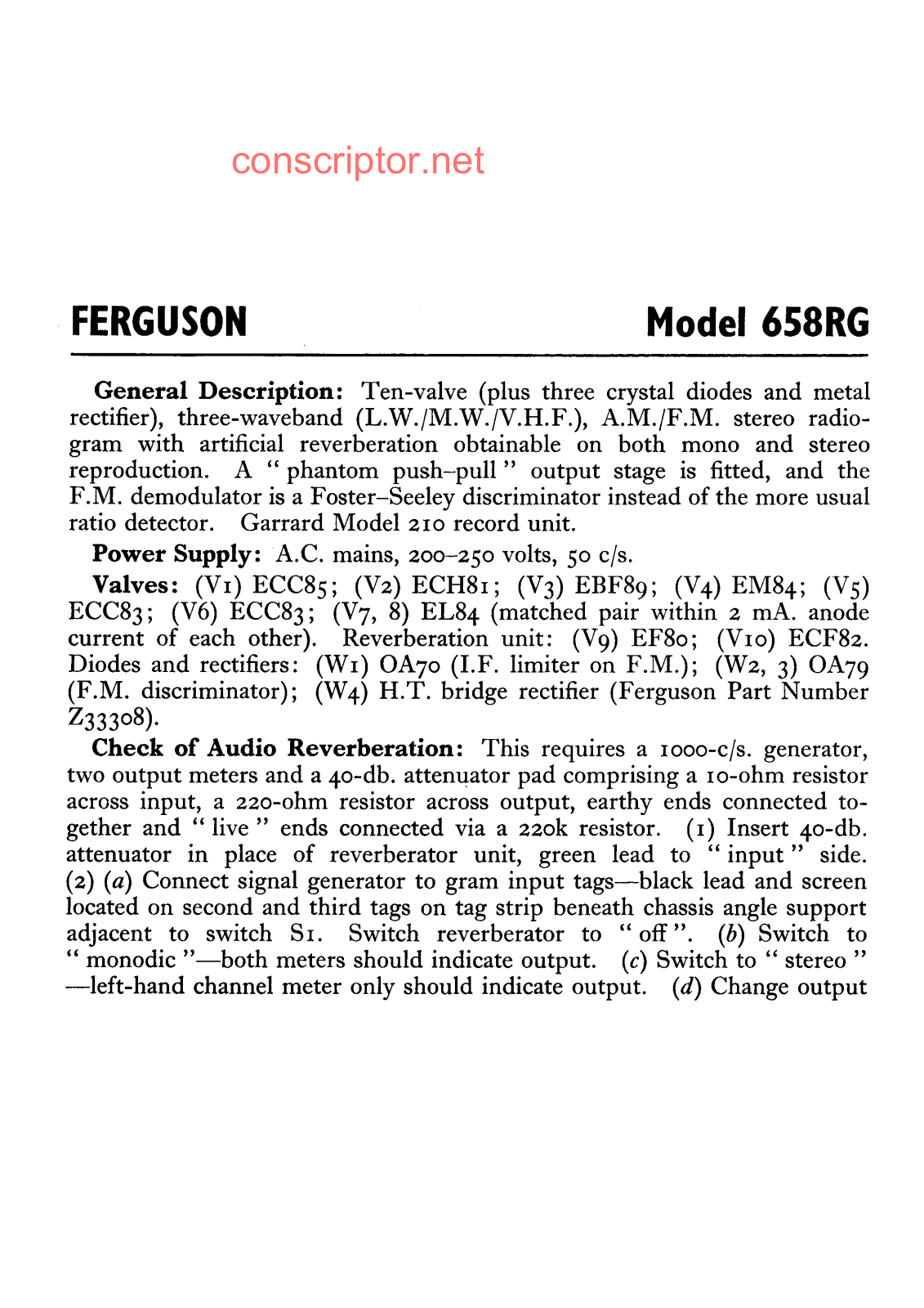 Ferguson 658 RG Service manual