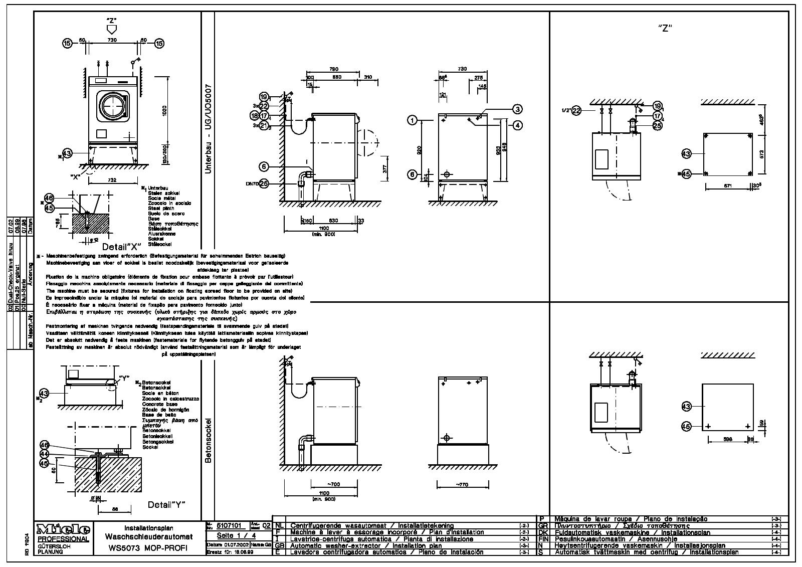 Miele WS 5073 MOP-PROFI Installation diagram