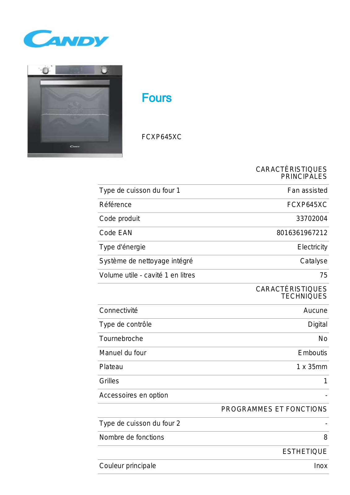 Candy FCXP645XC DATASHEET