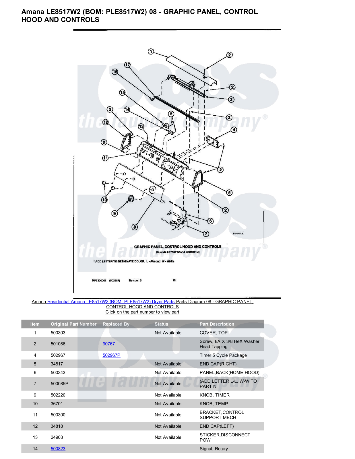 Amana LE8517W2 Parts Diagram