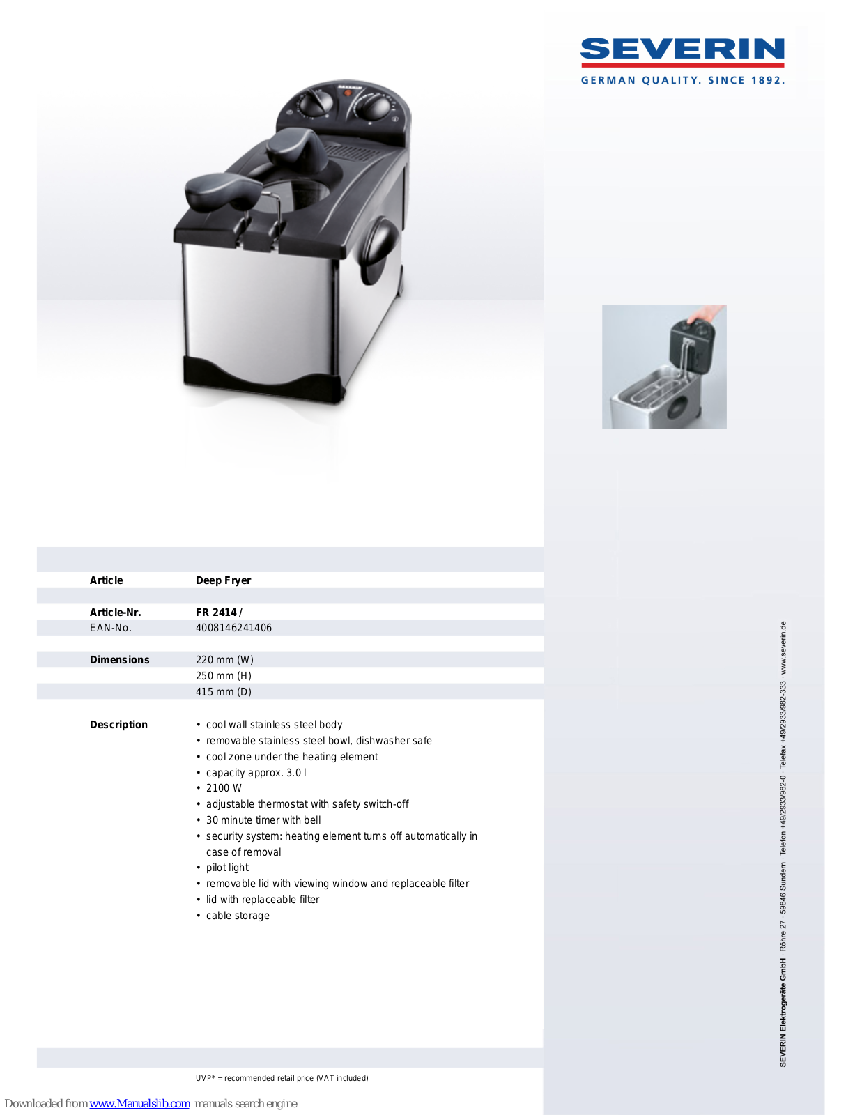 SEVERIN FR 2414,FR 2414 Dimensions