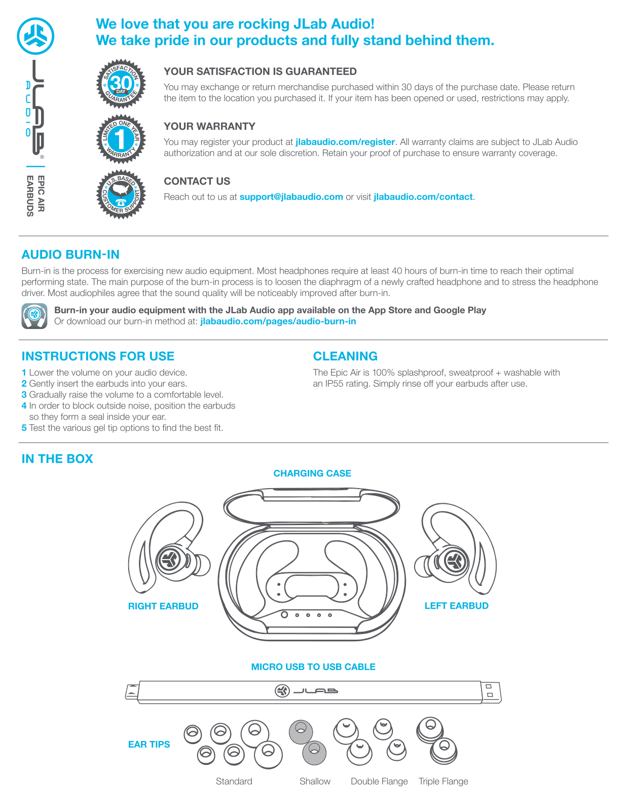 JLab audio Epic Air Earbuds User Manual