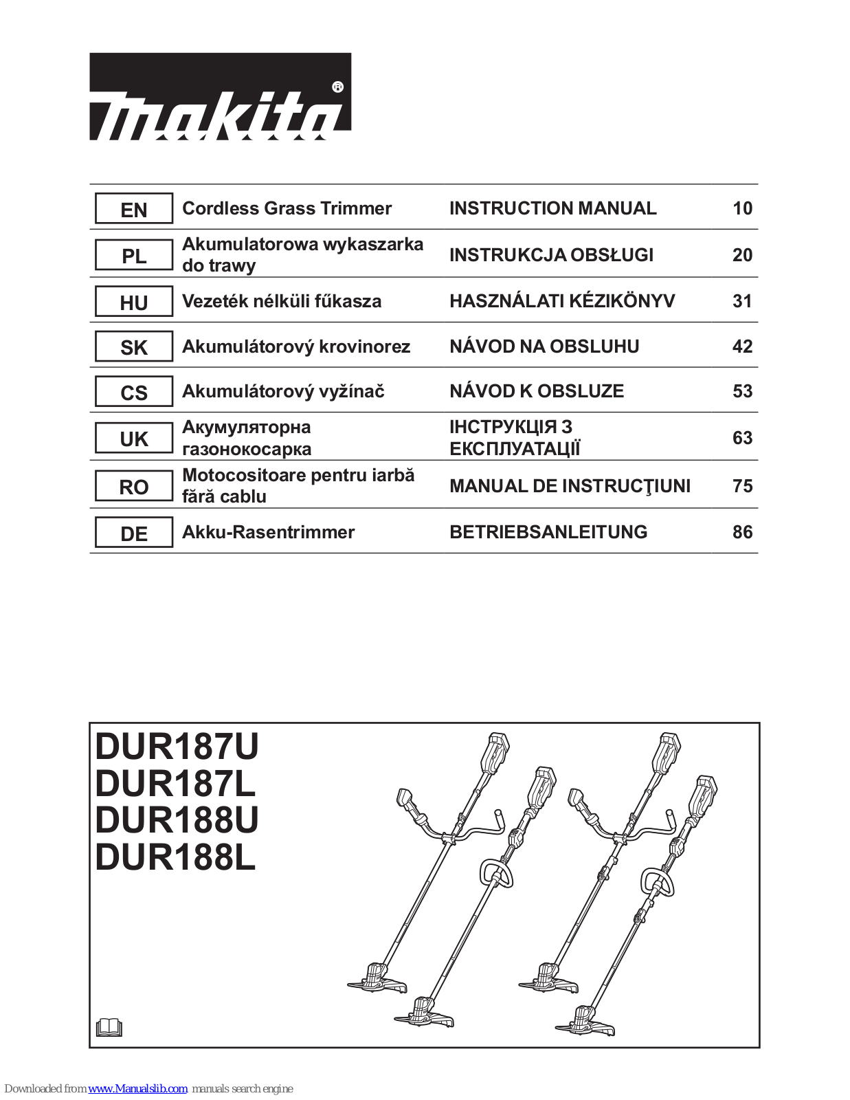 Makita DUR187U, DUR187L, DUR188L, DUR188U Instruction Manual