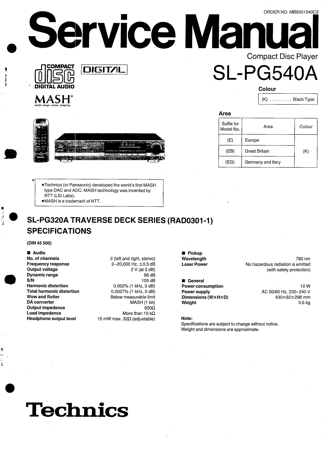 Technics SLPG-540-A Service manual