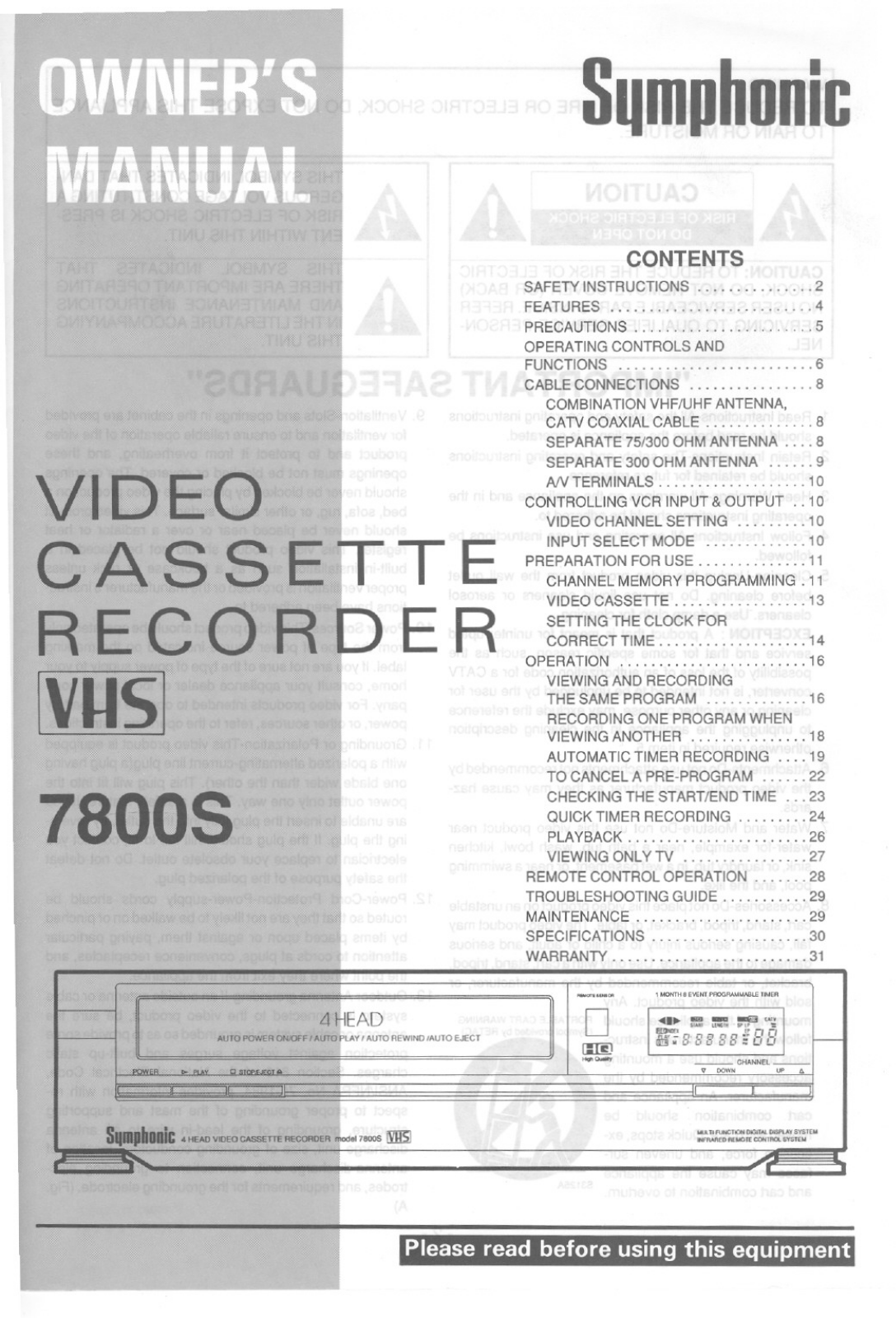 Symphonic 7800S User Manual