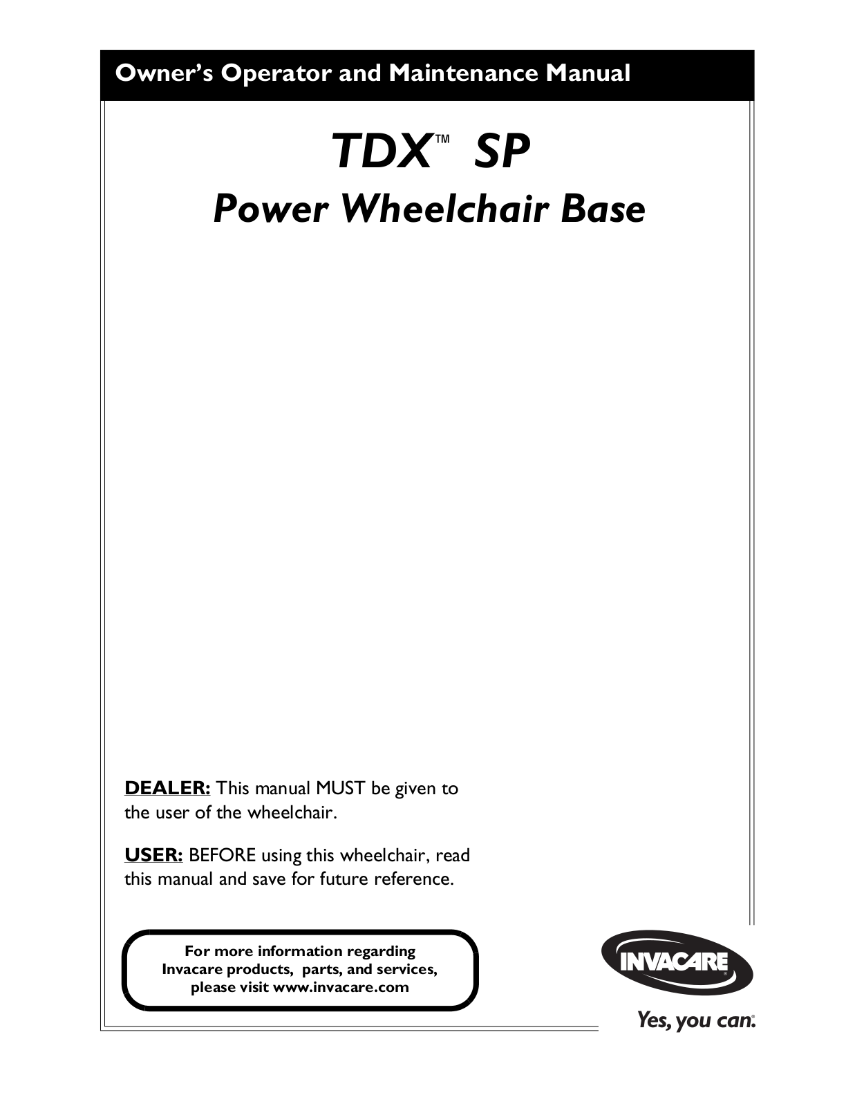 Invacare TDX SP User Manual