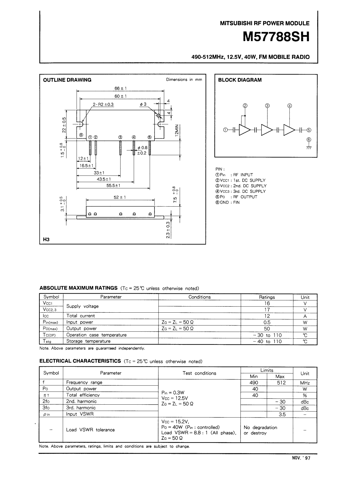 Mitsubishi M57788SH Datasheet