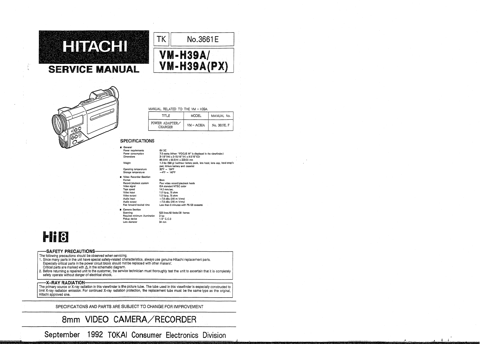 Hitachi VMH39A Service Manual