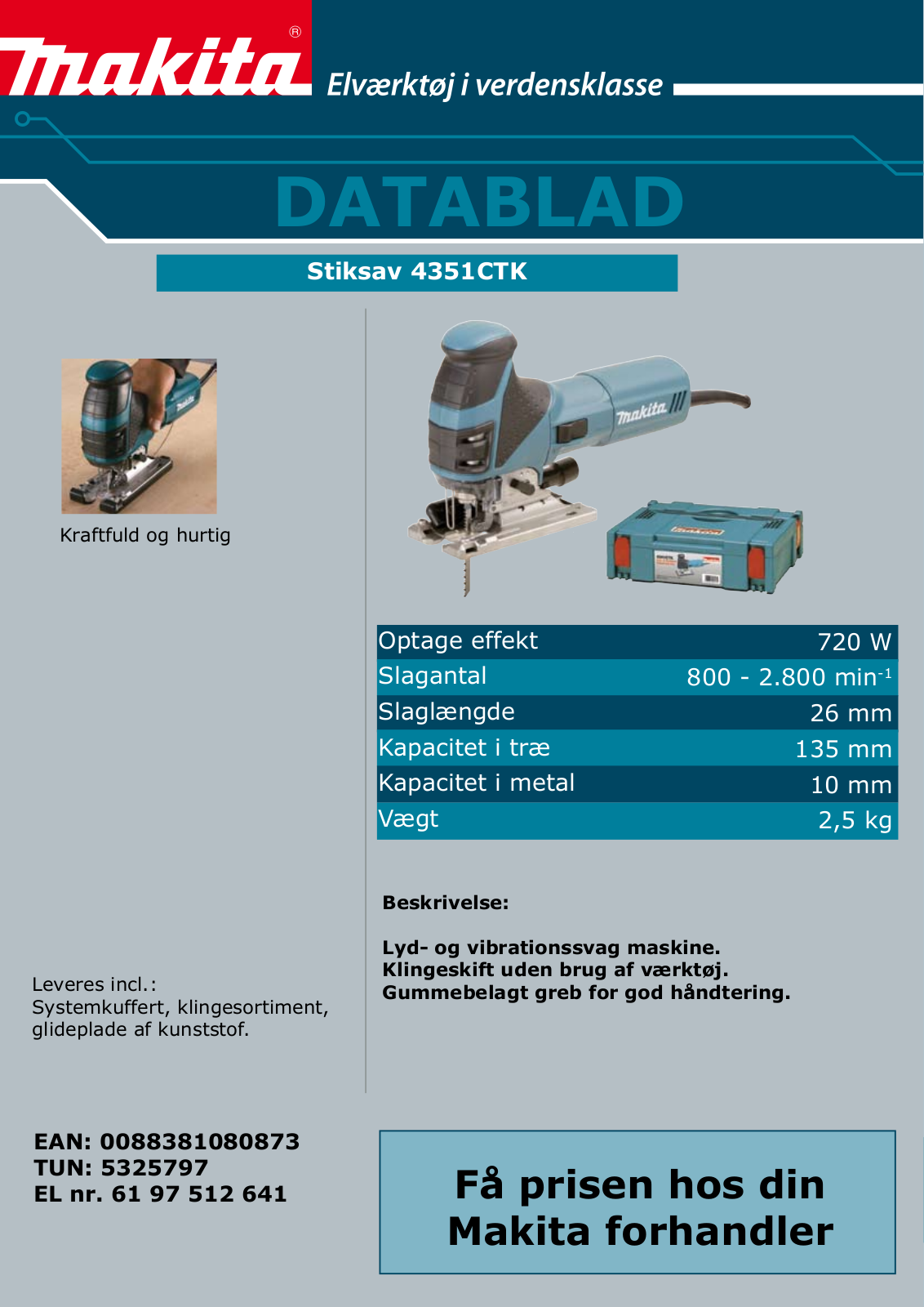 Makita 4351CTK DATASHEET