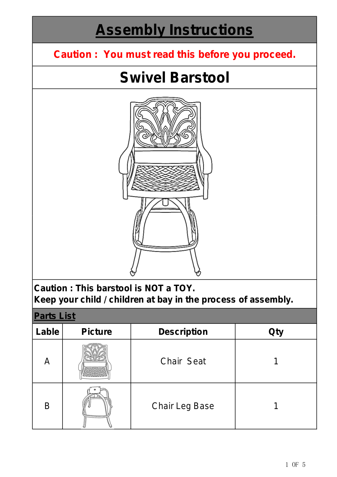 Fleur De Lis Living FDLL4101 Assembly Instructions - ManualMachine.com