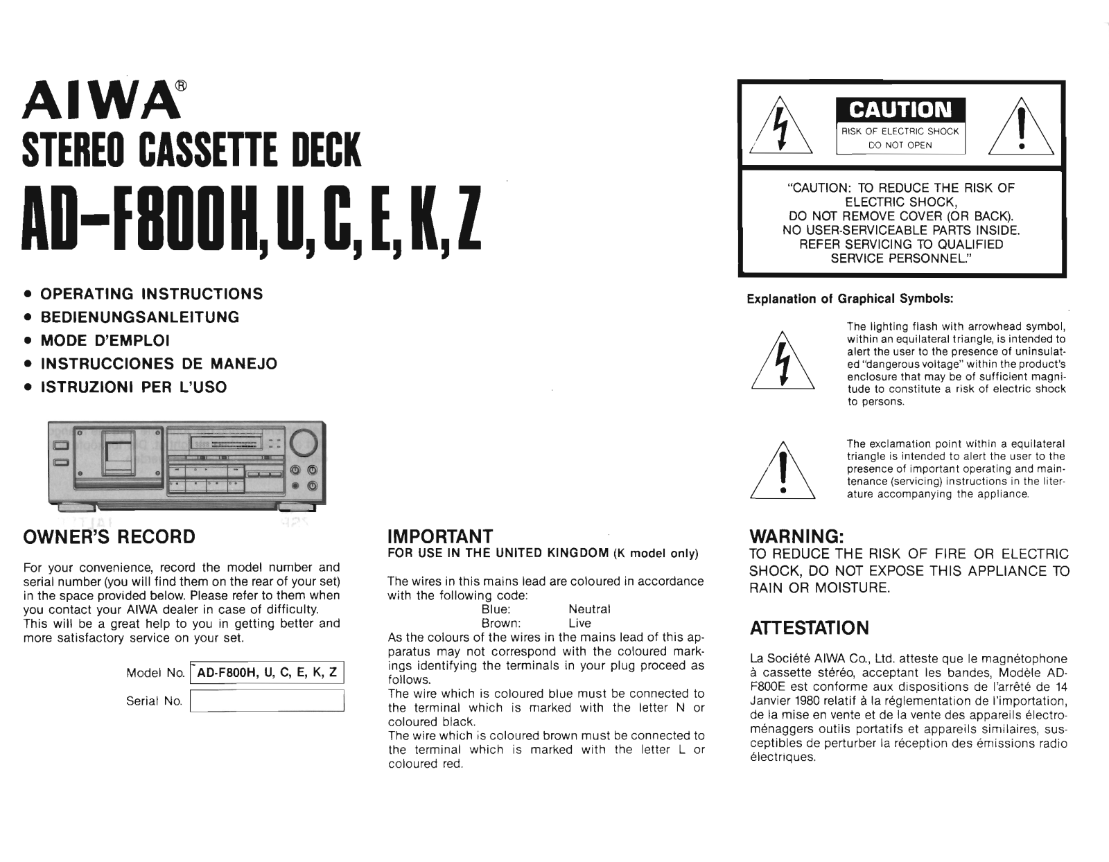 AIWA AD-F 800C, AD-F 800E, AD-F 800H User Manual