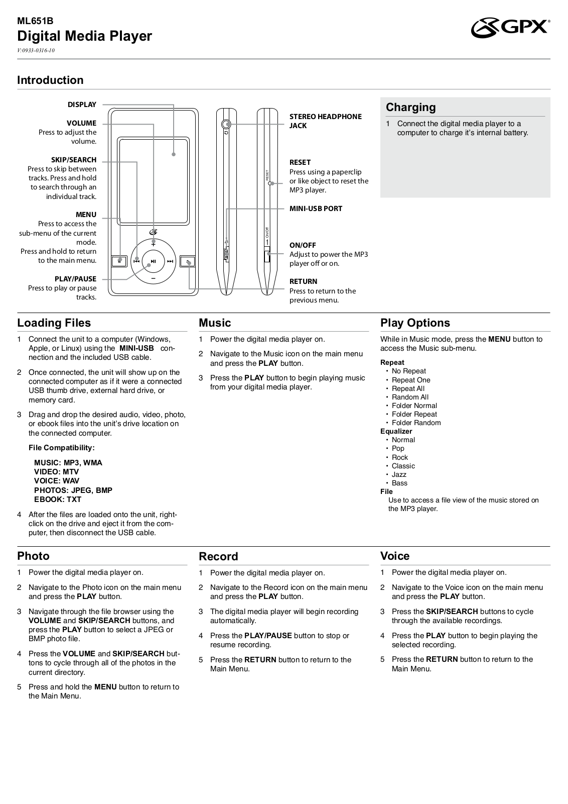 GPX ML651B User Manual