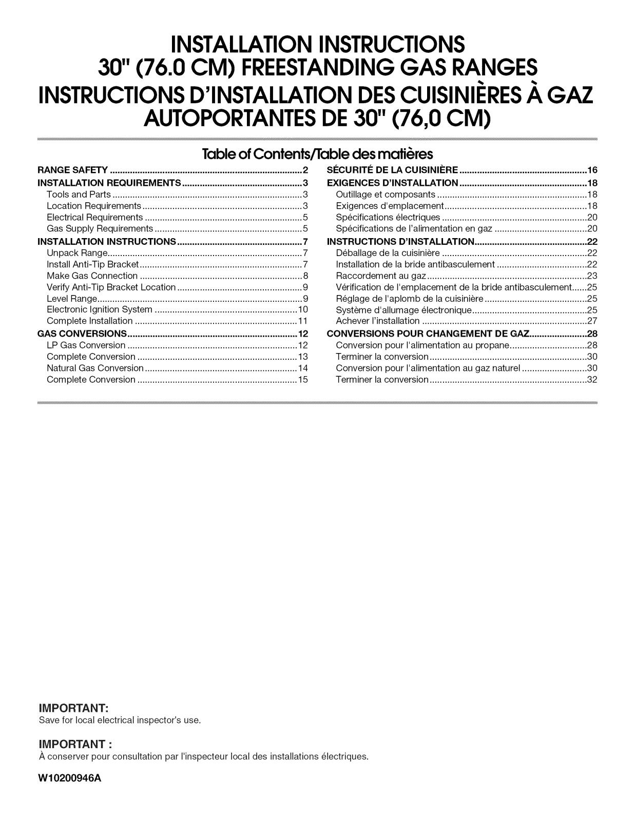 Whirlpool WFG231LVS0, WFG231LVQ0, WFG231LVB0 Installation Guide - ManualMachine.com