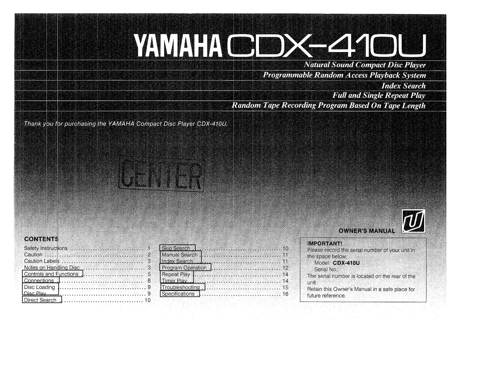 Yamaha CDX410 User Manual