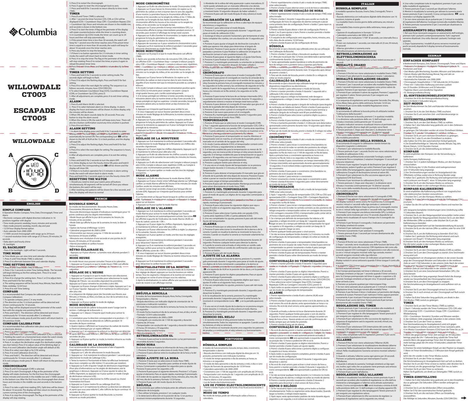 Columbia CT003, CT005 User Manual