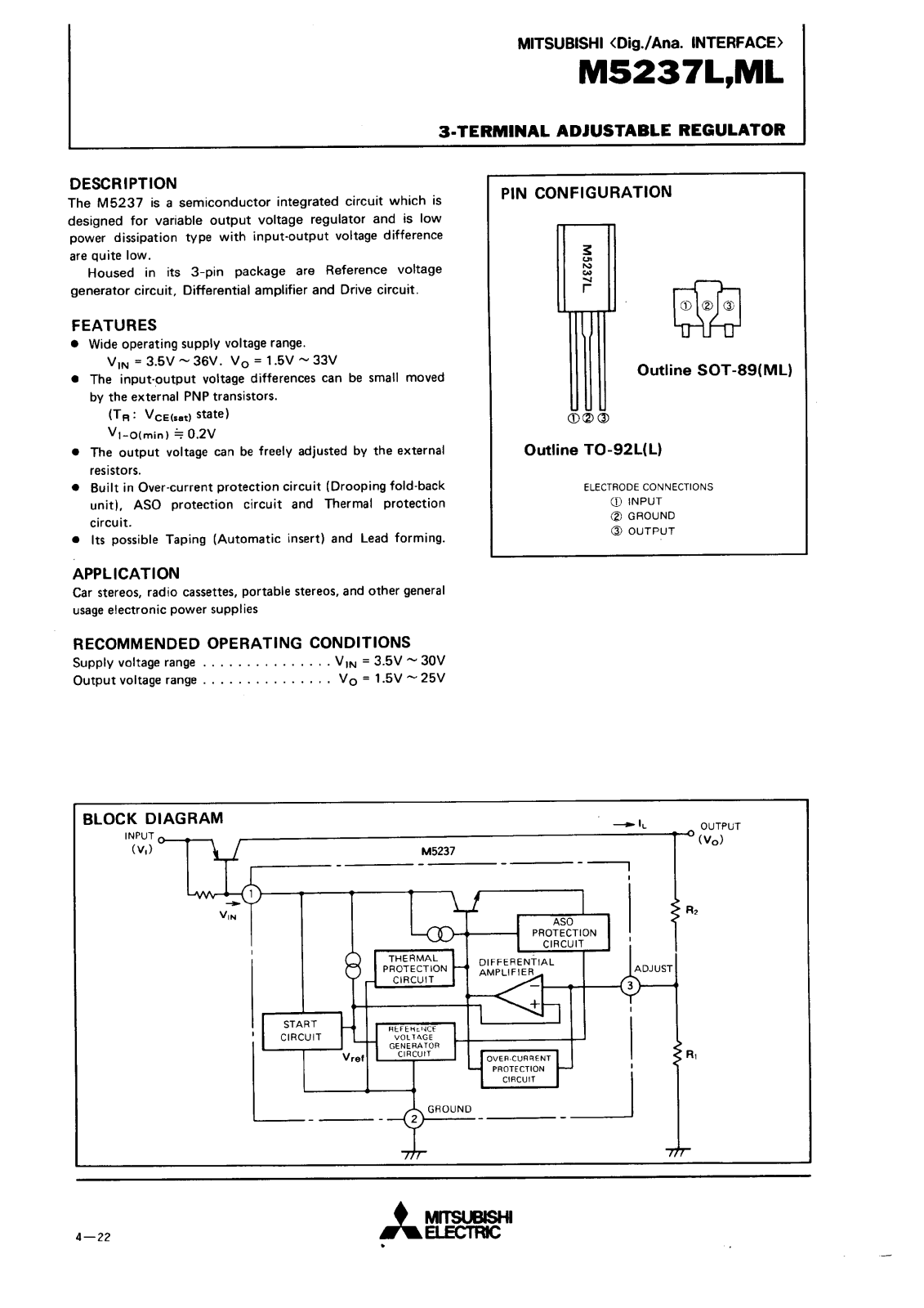 Mitsubishi M5237ML, M5237L Datasheet