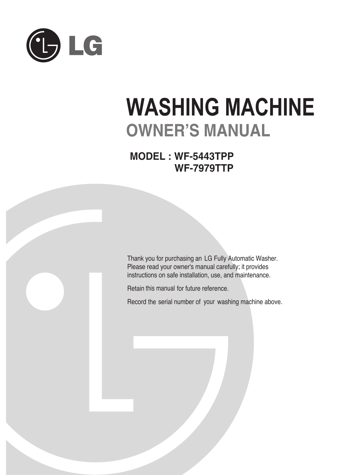 LG WF-5443TPP Owner’s Manual