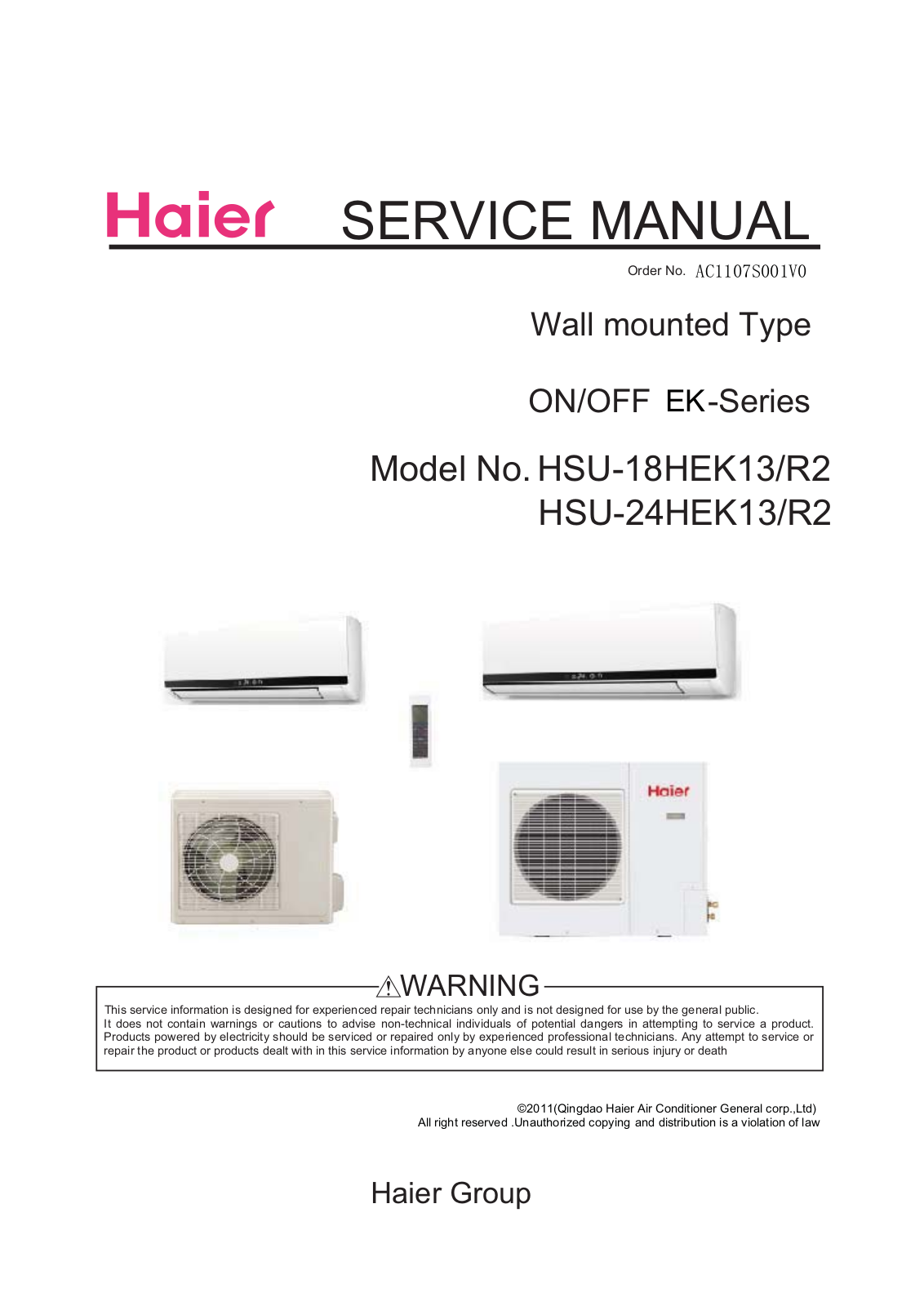 Haier HSU-18HEK13/R2, HSU-24HEK13/R2 Service Manual