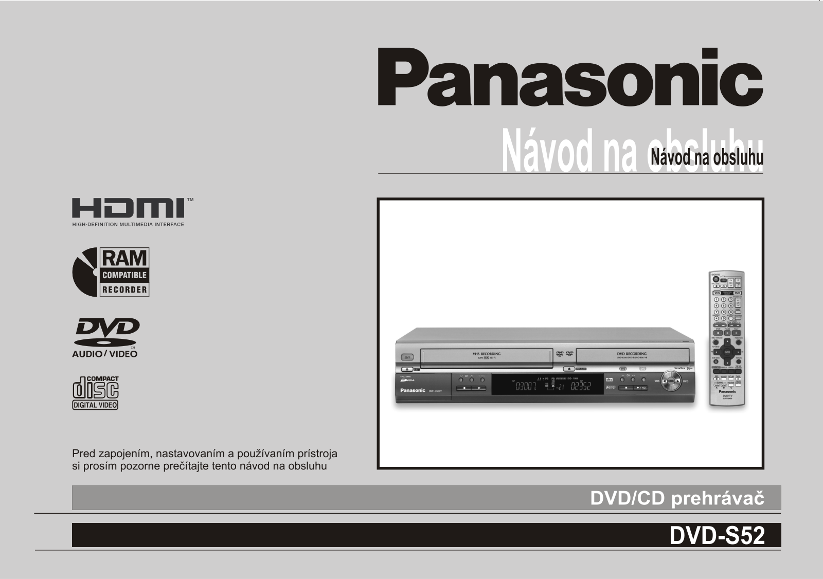 Panasonic DVDS52 User Manual