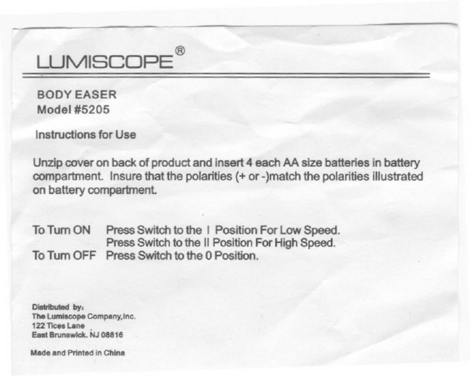 Lumiscope 5205 User Manual