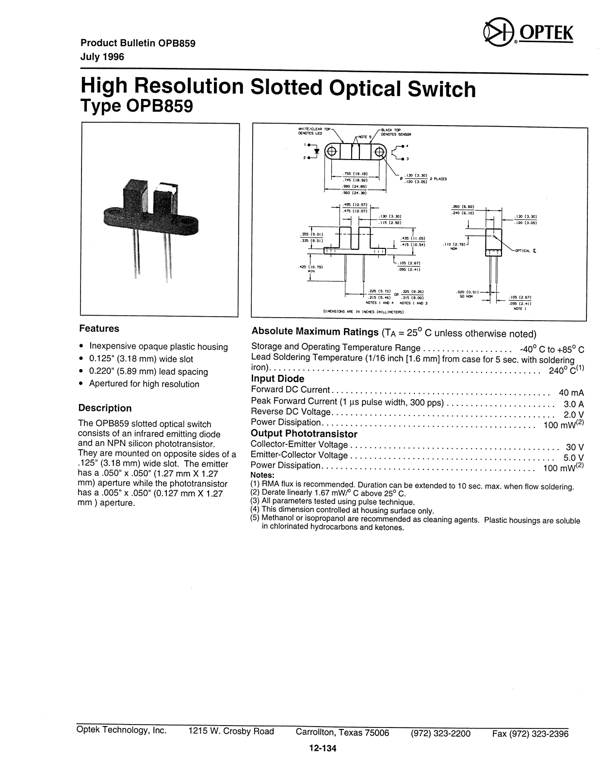 OPTEK OPB859 Datasheet