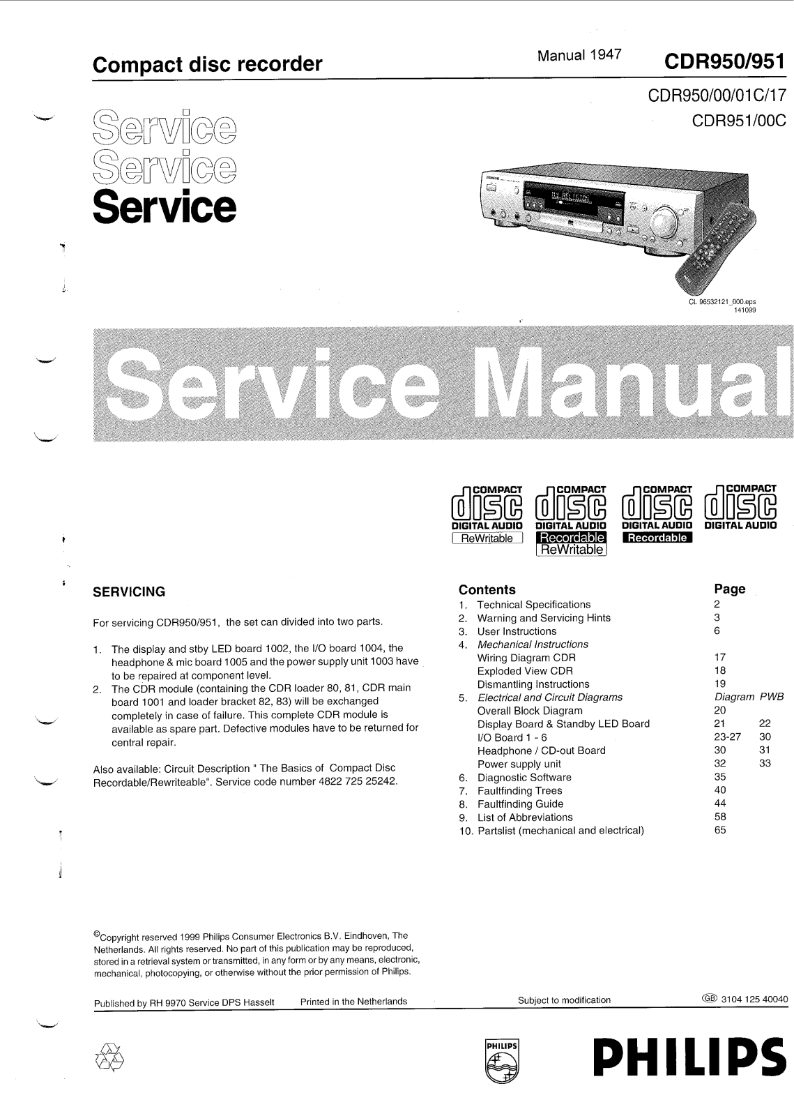 Phillips CDR 951, CDR 950 Service Manual - ManualMachine.com