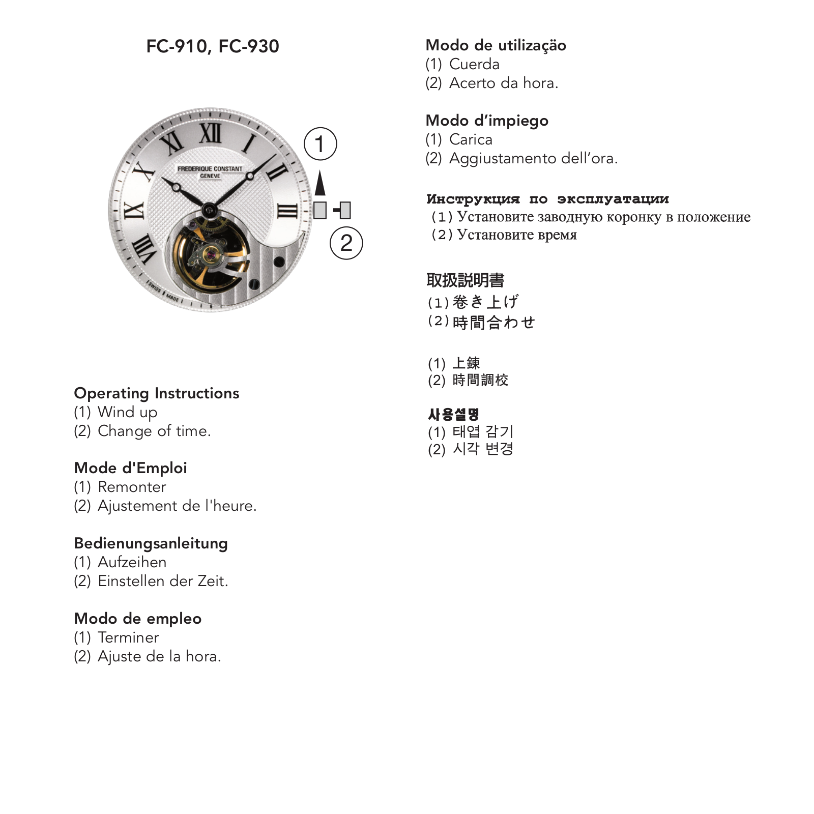 Frederique Constant FC 910, FC 930 User Manual