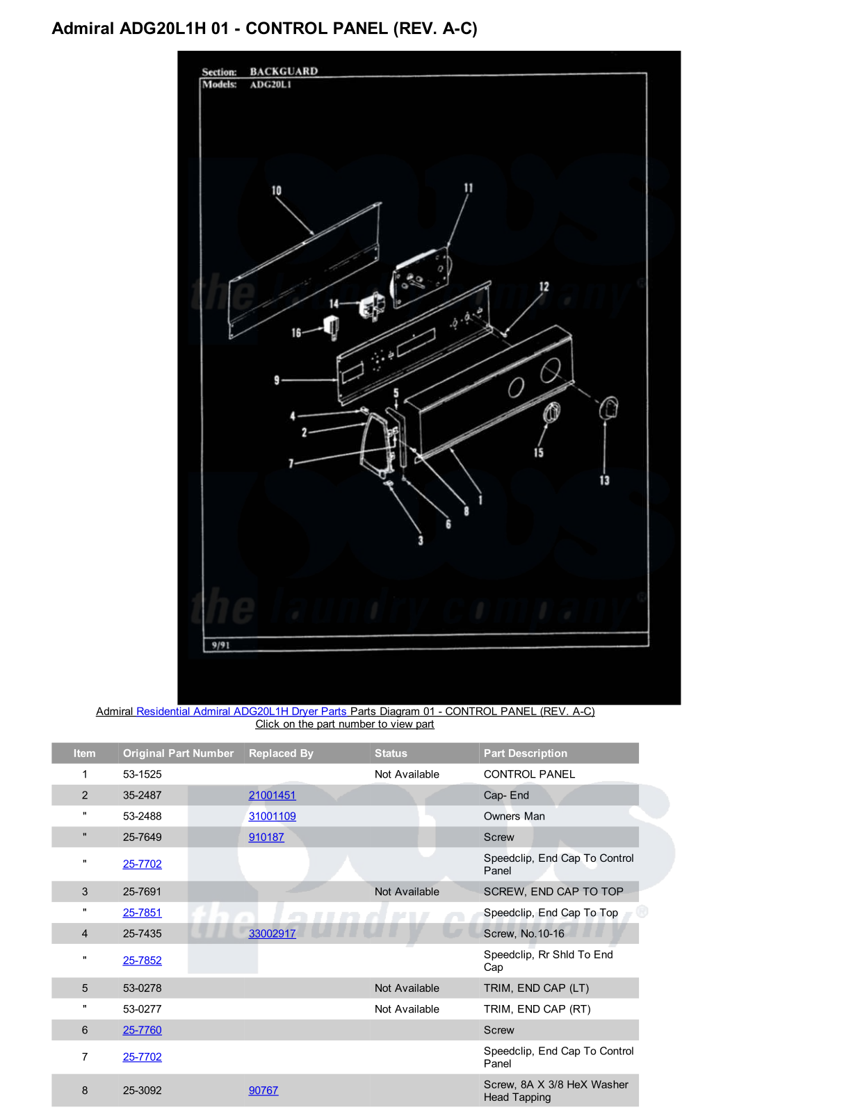 Admiral ADG20L1H Parts Diagram