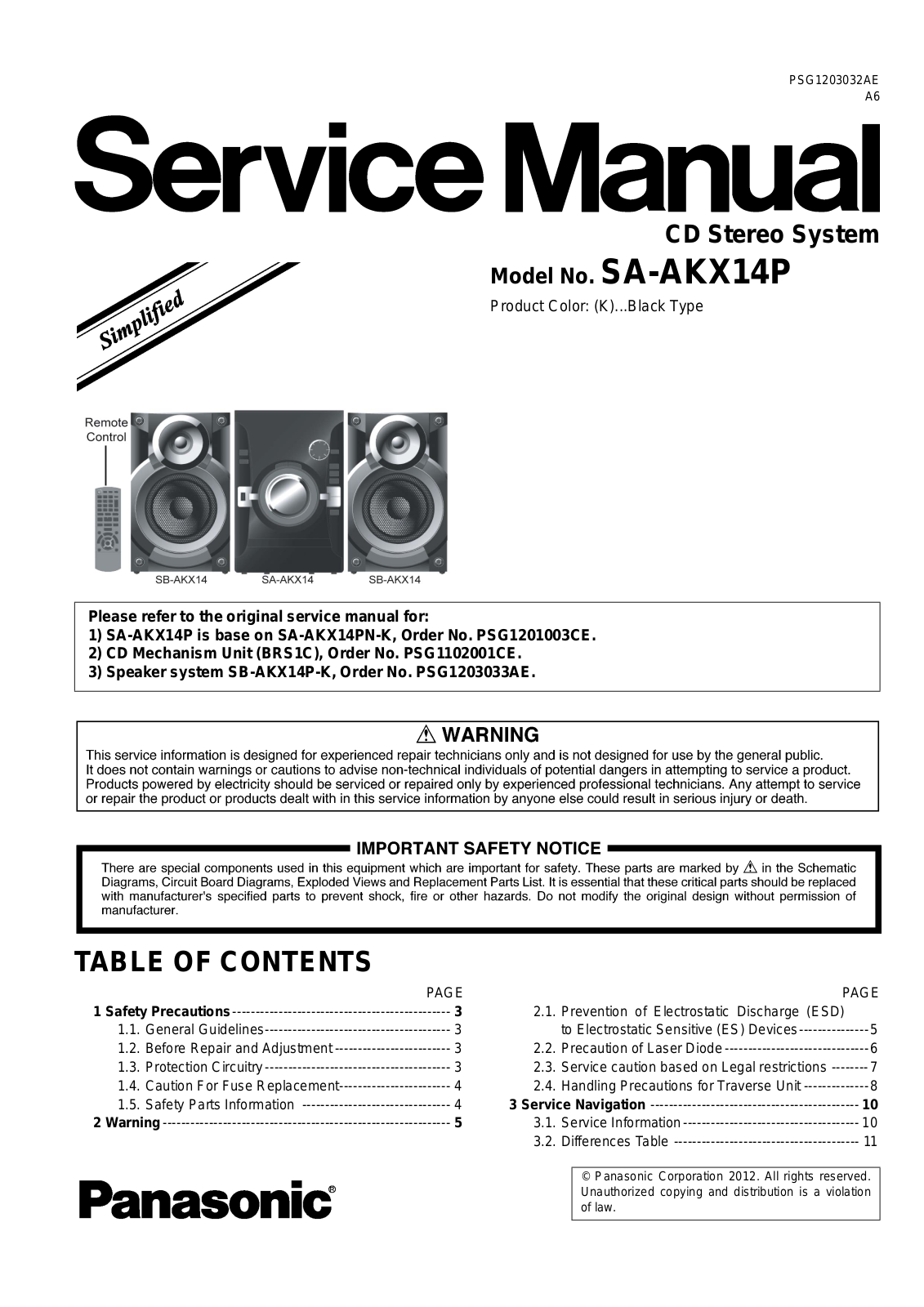 Panasonic SA-AKX14P Schematic