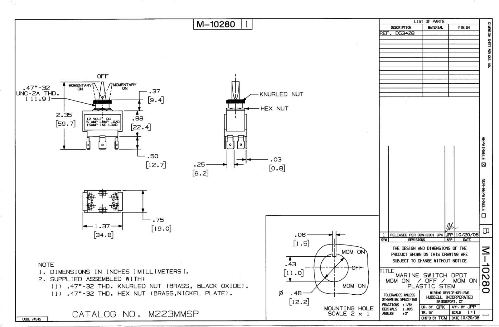 Hubbell M223MMSP Reference Drawing