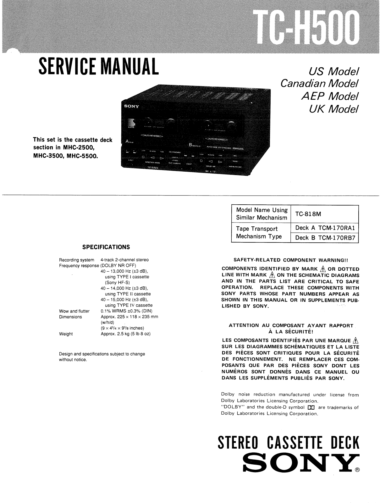 Sony TCH-500 Service manual
