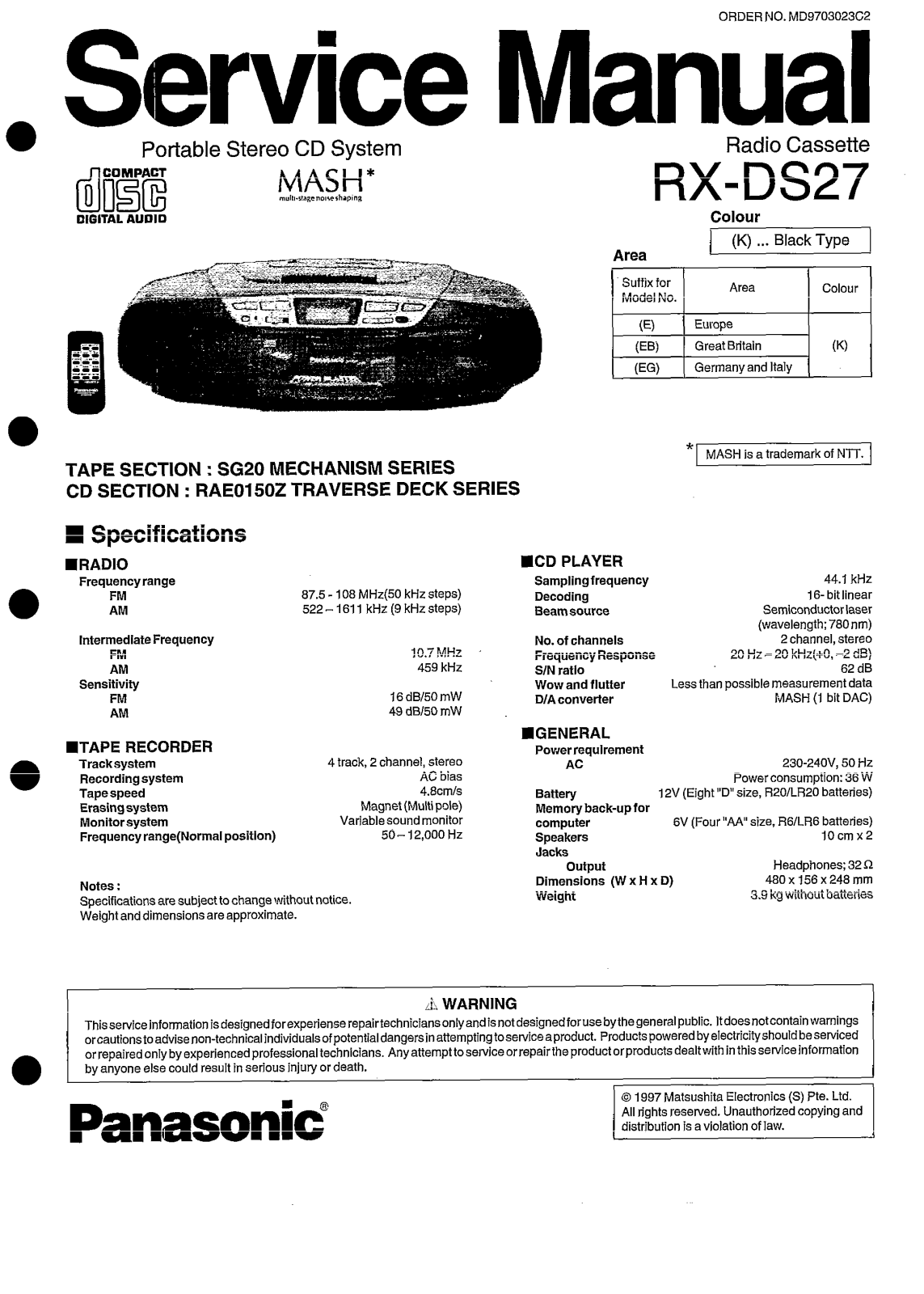 Panasonic RXDS-27 Service manual