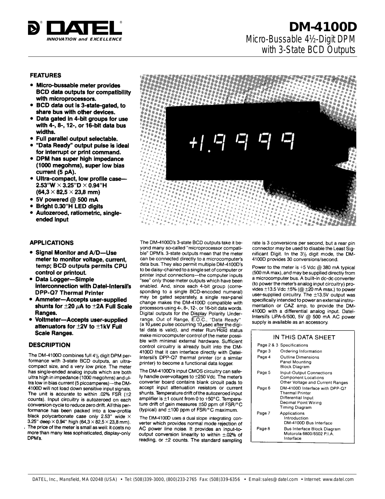 DATEL DM-4100D-1 Datasheet