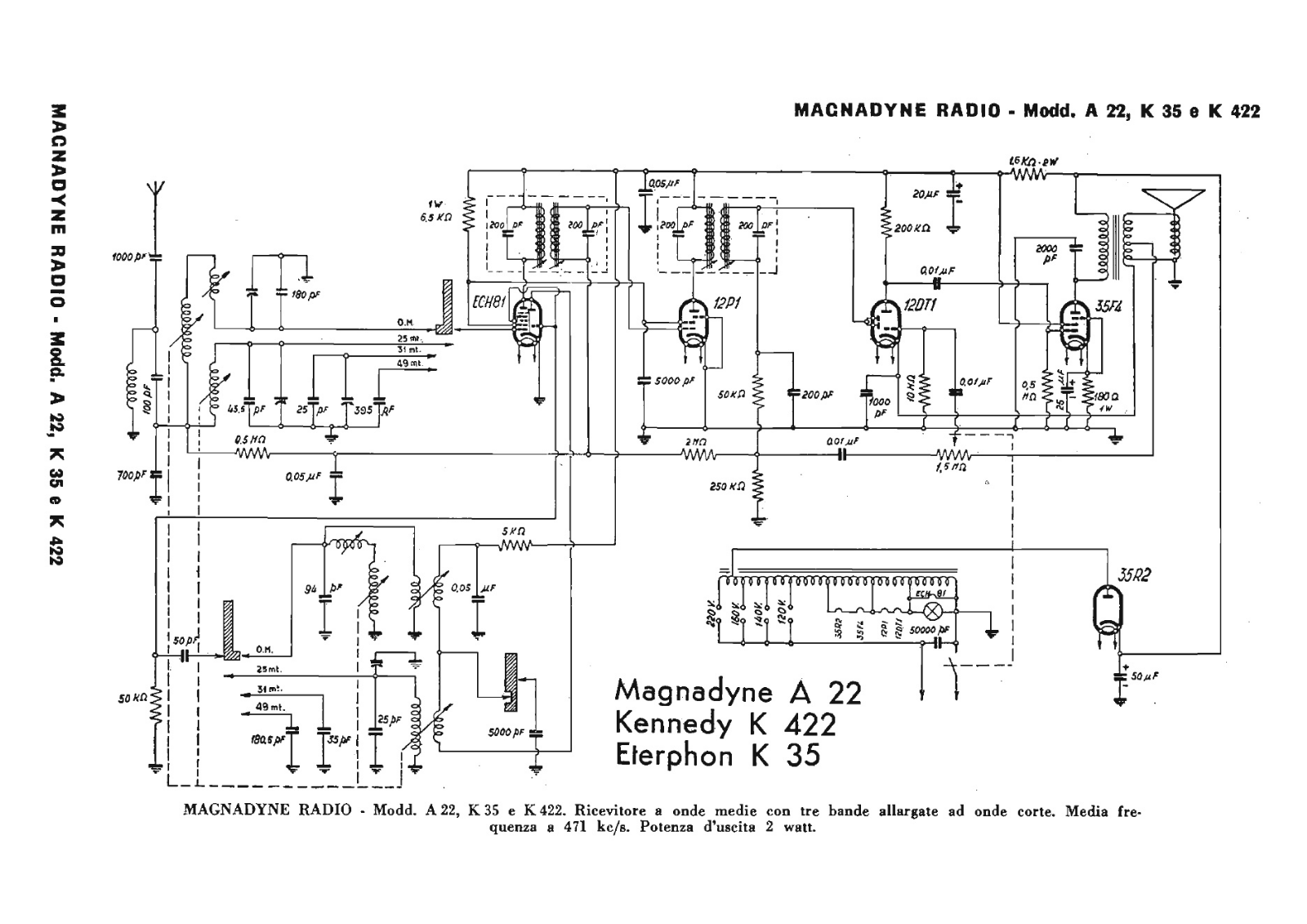 Magnadyne a22, k35, k422 schematic