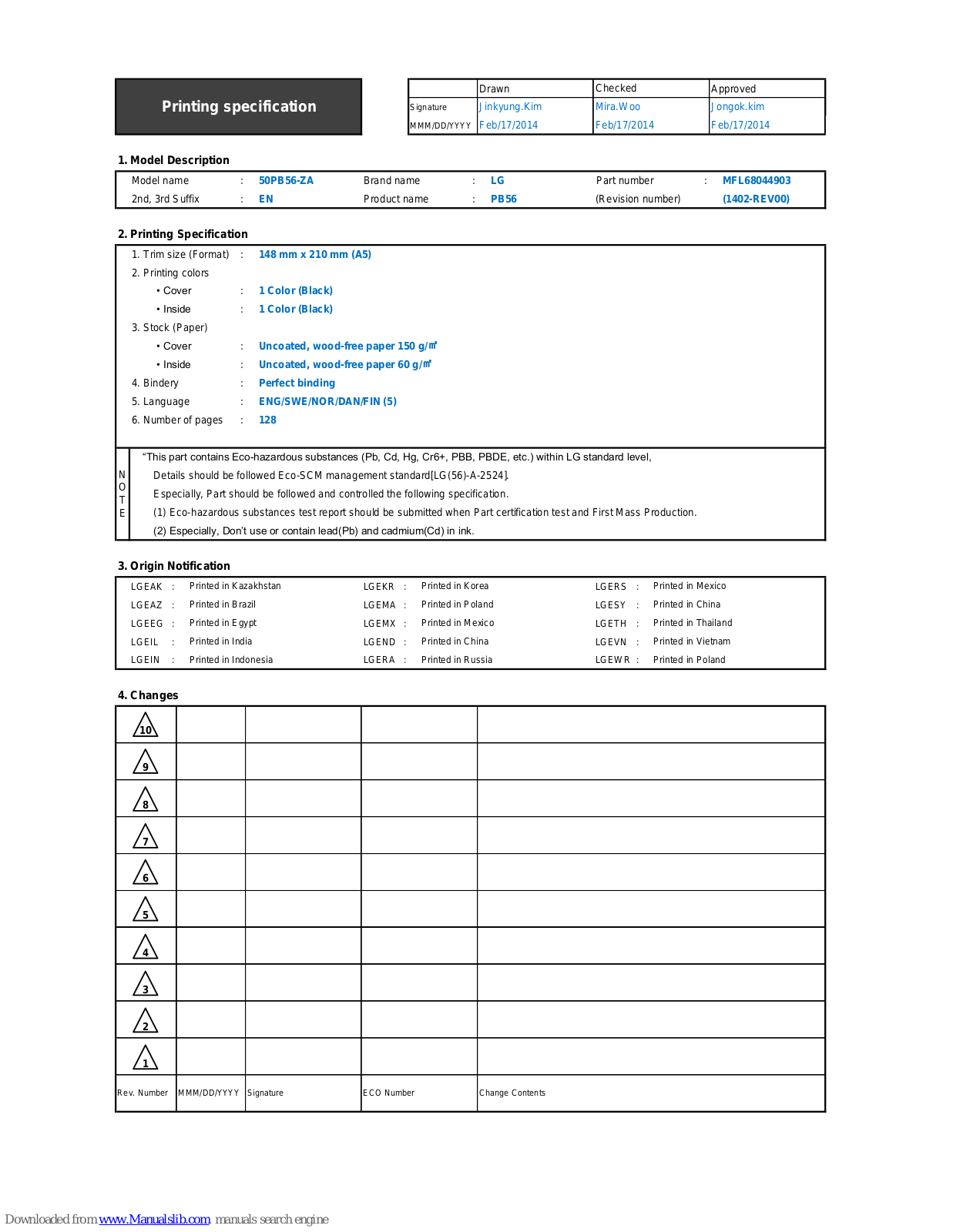 LG 50PB5606, 60PB5600, 60PB560V, 50PB5600, 60PB5608 Owner's Manual