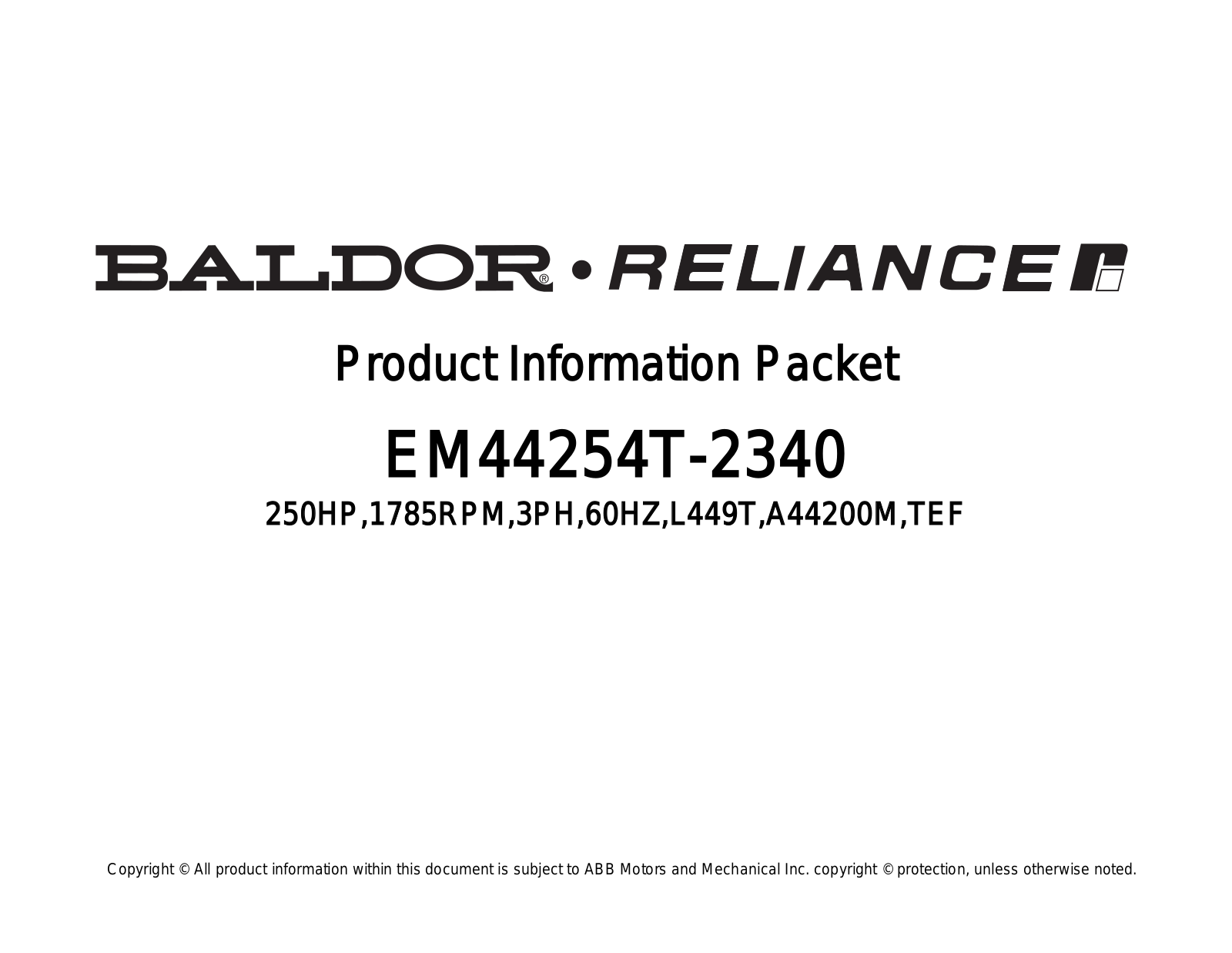 Baldor EM44254T-2340 Product Information Sheet