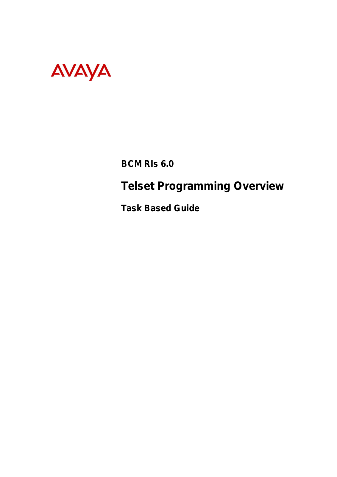 Avaya Telset Programming BCM Rls 6.0 User Manual