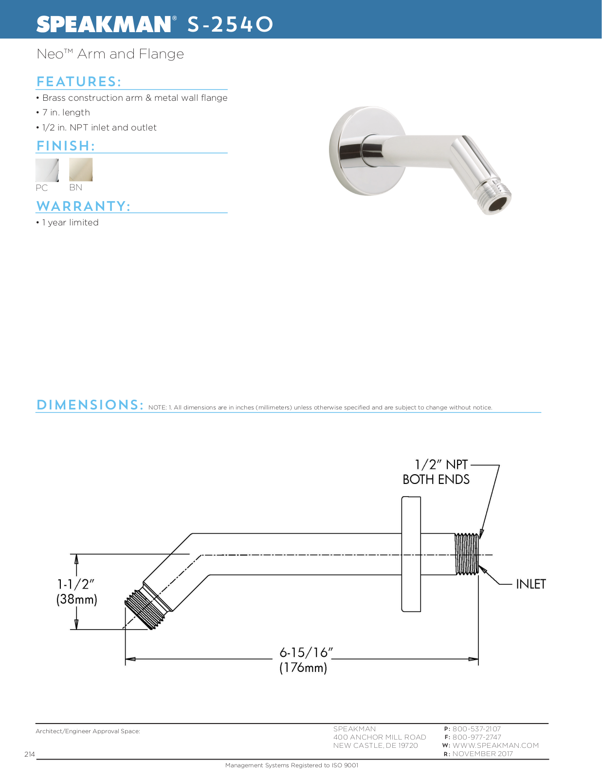 Speakman SPK2171 Specifications & Dimensions - ManualMachine.com