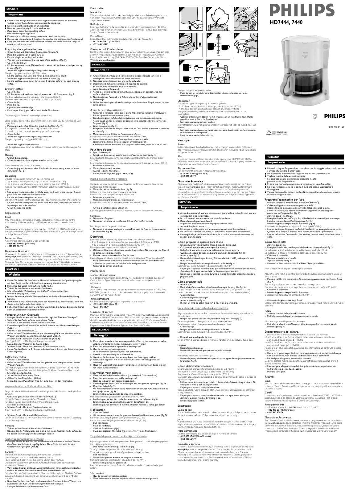 Philips HD7444/52, HD7444/51, HD7444/50, HD7444/20, HD7444/16 User Manual