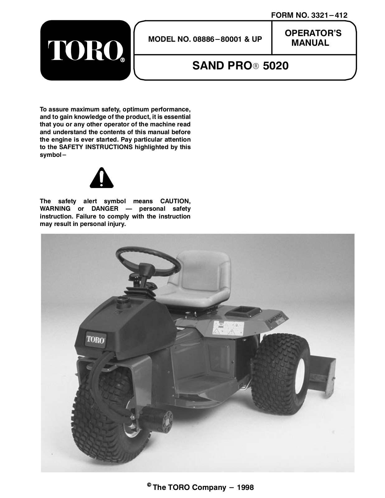 Toro sand pro 5020, 8886 Operator's Manual