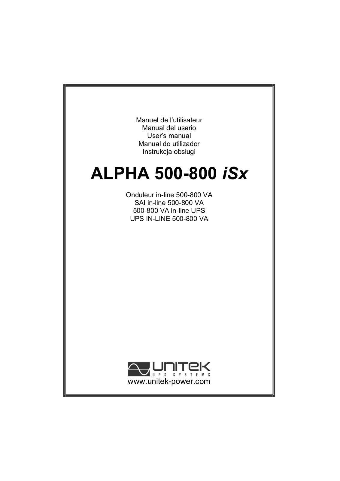 UNITEK ALPHA 500 iSx User Manual