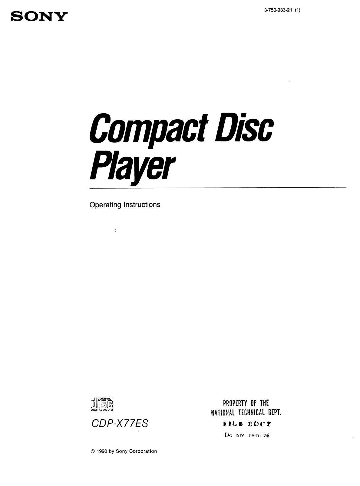 Sony CDP-X77ES User Manual