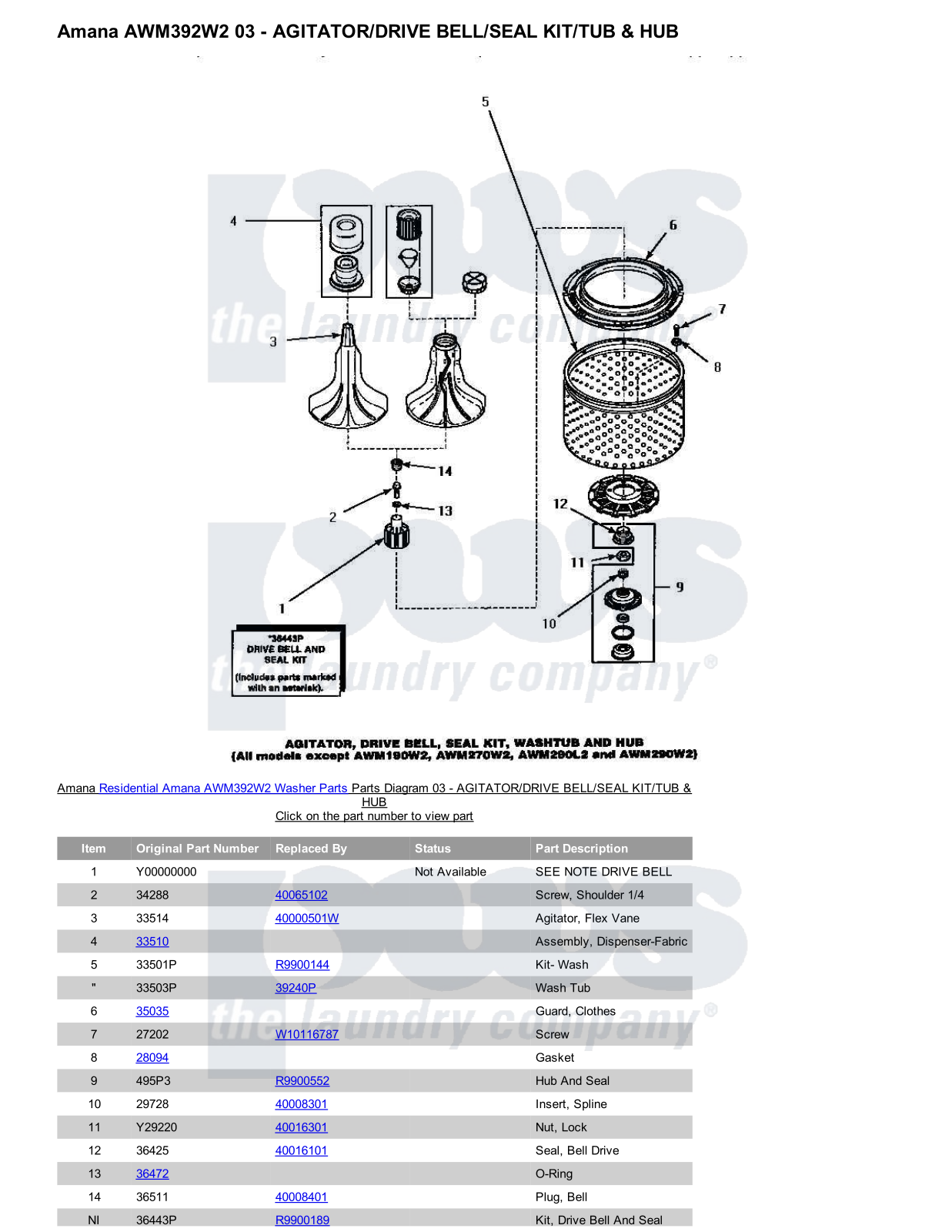 Amana AWM392W2 Parts Diagram