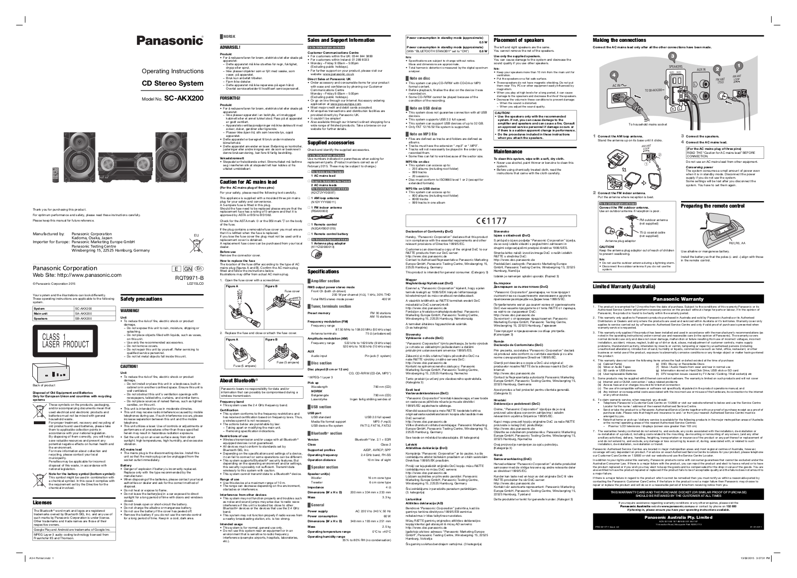 Panasonic SC-AKX200 User Manual