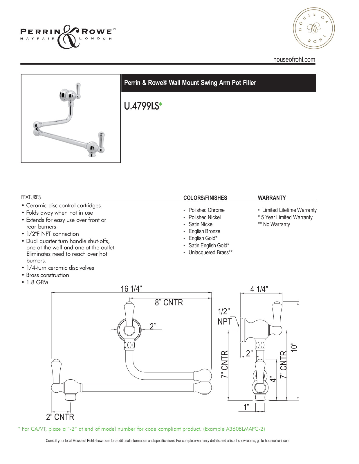 Perrin & Rowe XRH1813 Specifications - ManualMachine.com
