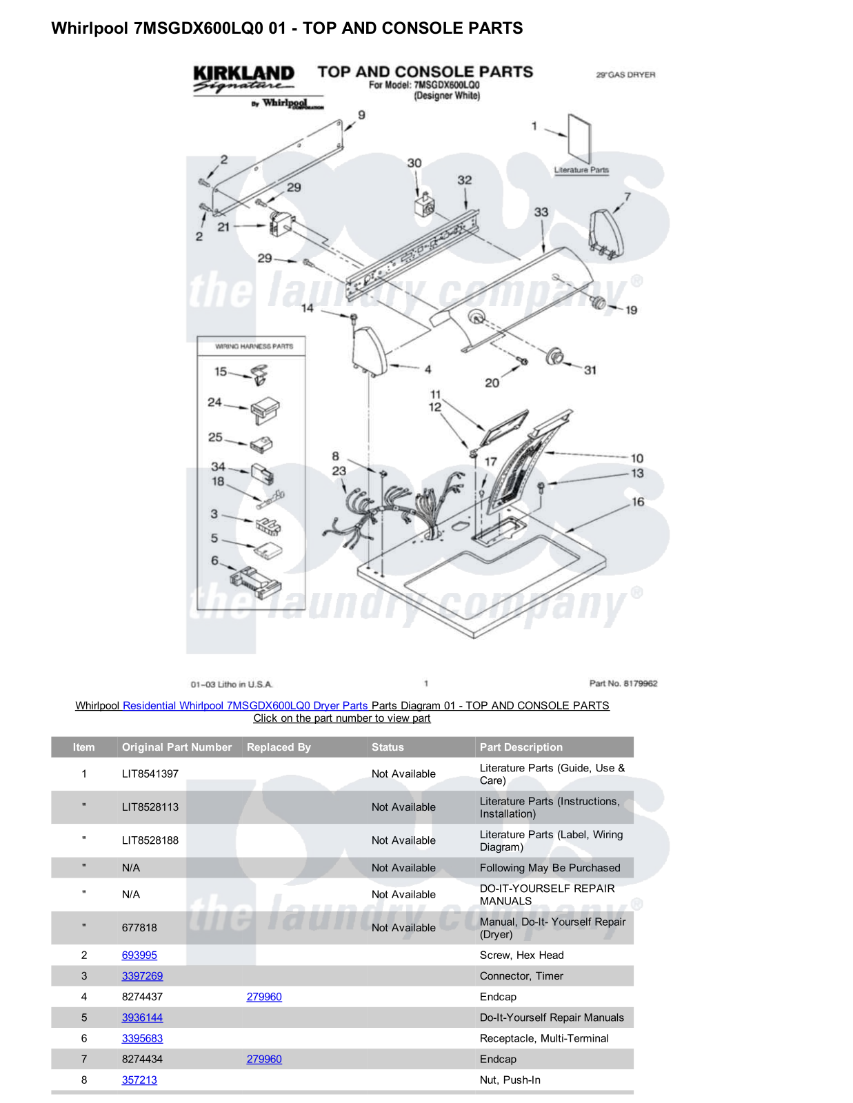 Whirlpool 7MSGDX600LQ0 Parts Diagram